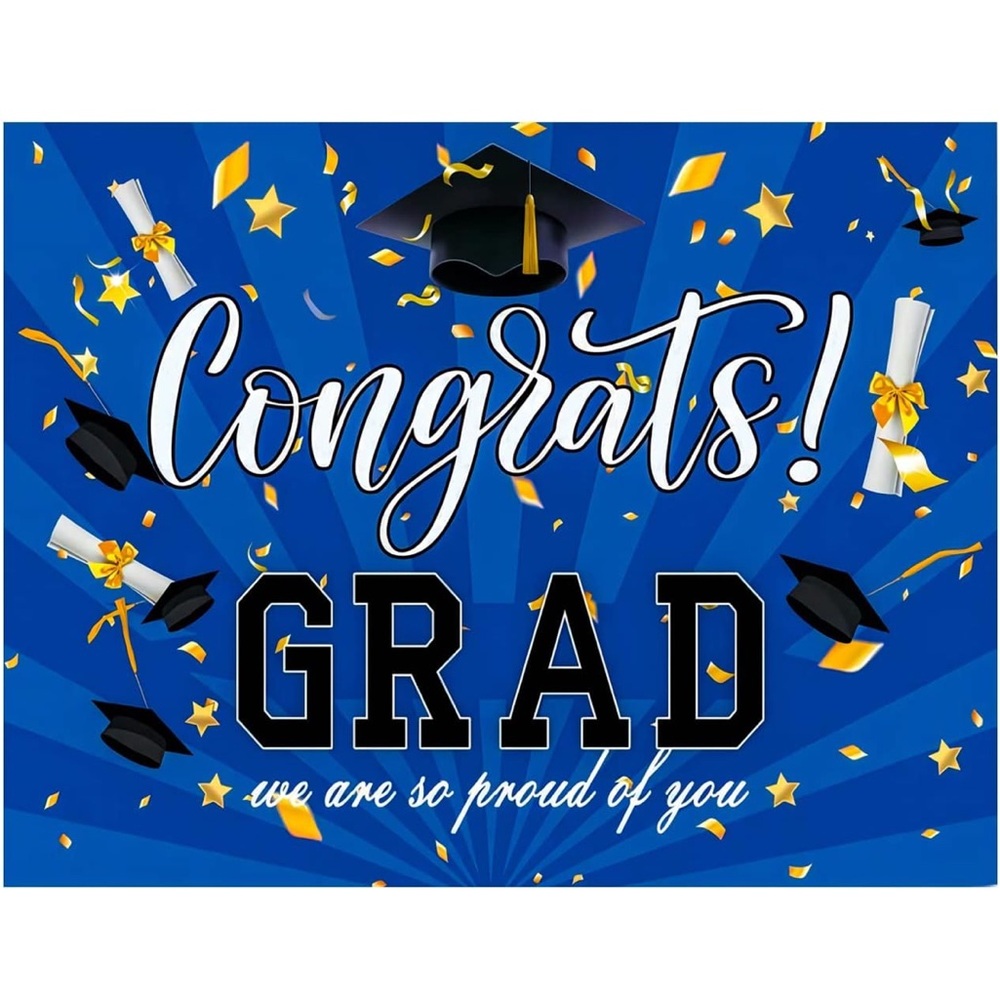 Congratulations Graduation Banner Background 8X6FT(Blue)